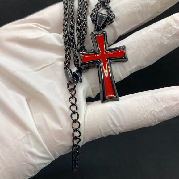 Men's Stainless Steel Cross Pendant Necklace - Picture 1 of 6